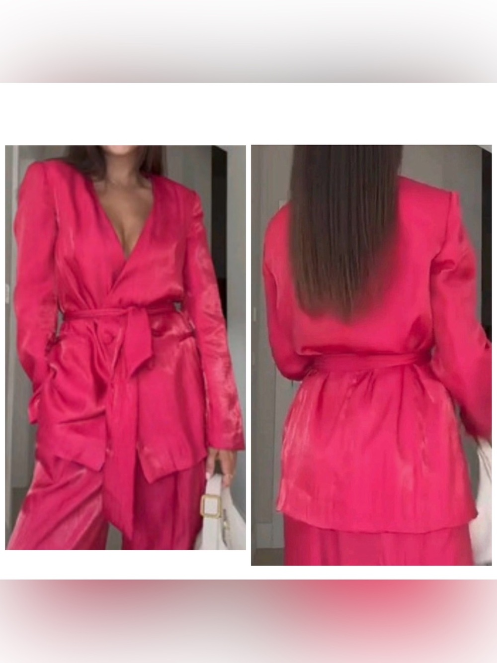 NWT ZARA Women's Blazer Wrinkle Effect Belted fuchsia Hot Pink XS